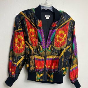 JEM Women's Bomber Jacket - Red, Gold, Purple, Black Retro Track Jacket